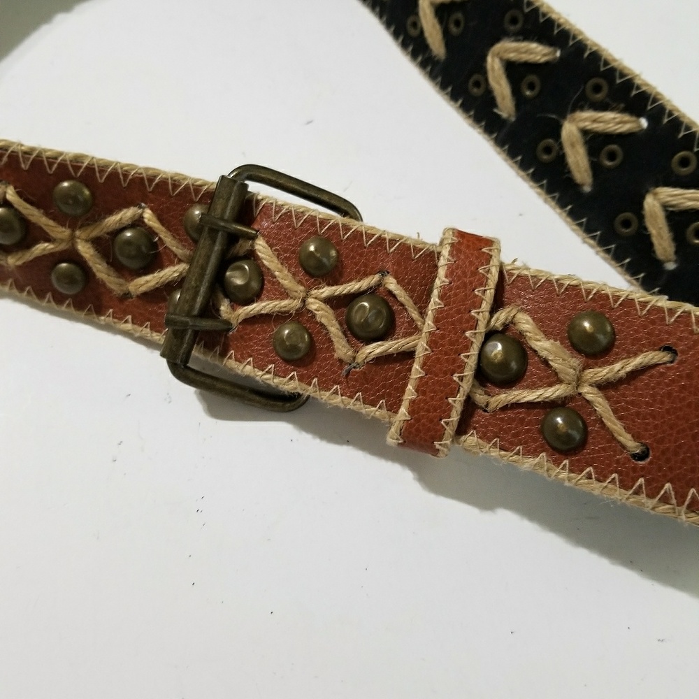 Leather belt with stitching and studs. 37 1/2"